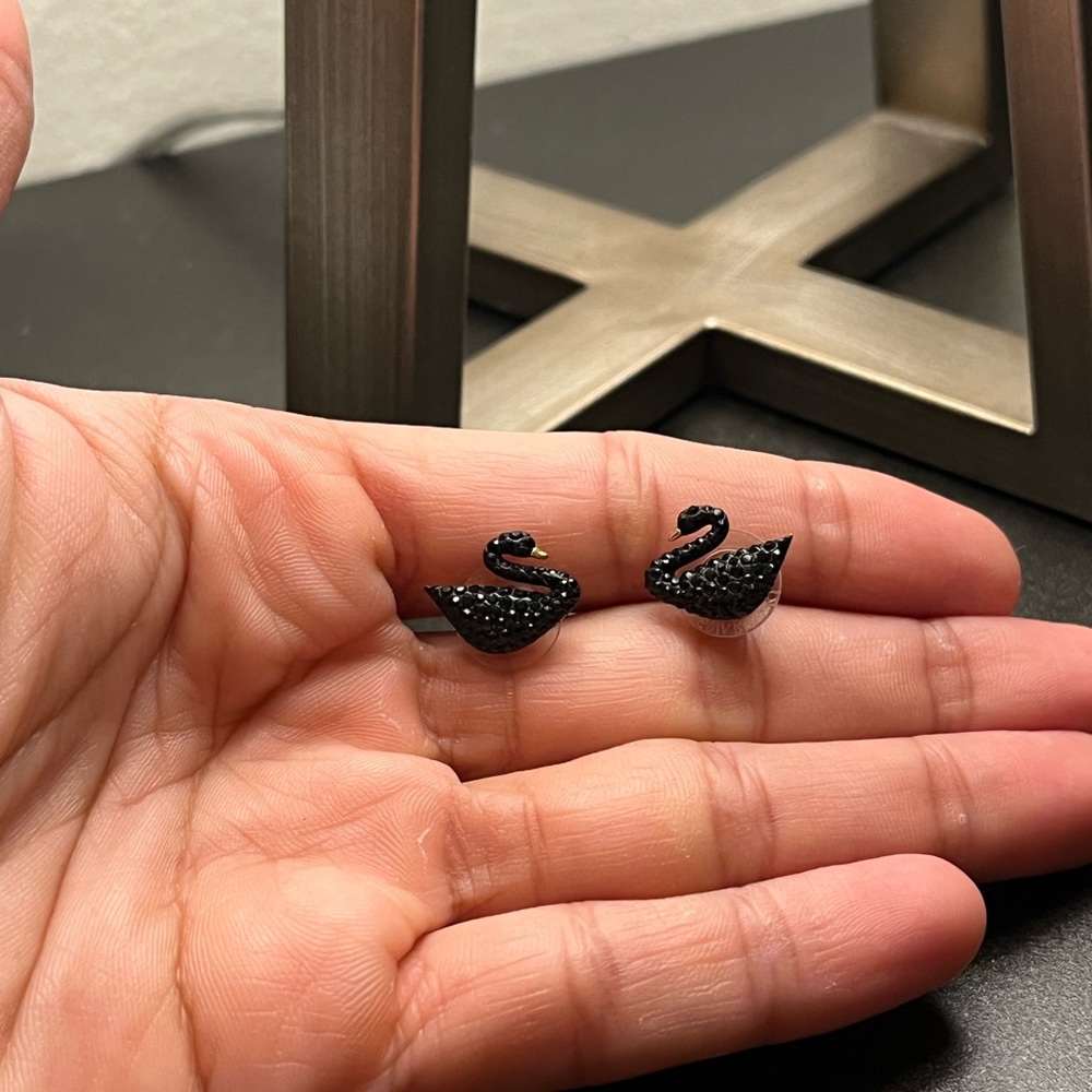 Swarovski Black Swan Earrings with Pearl Jacket